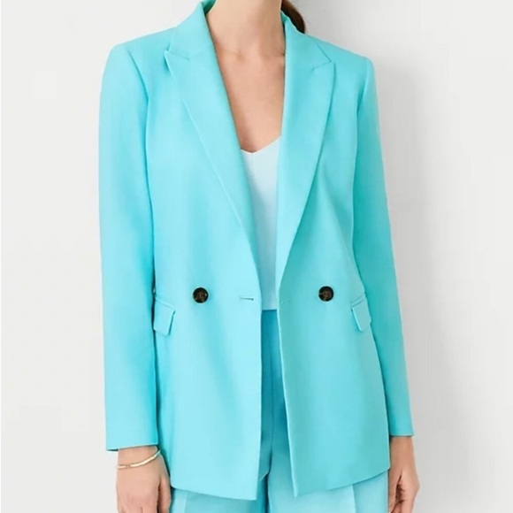 Ann Taylor Relaxed Double Breasted Long Blazer Sz 14 Linen Blend Plus Vacation - Picture 5 of 16